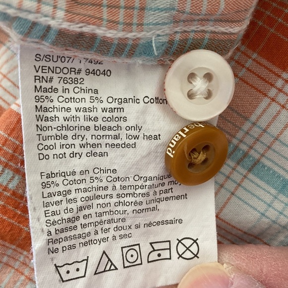 Timberland Mens Shirt XL Short Sleeve Cotton Button Front Orange Plaid - Picture 10 of 10